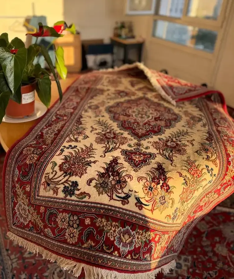 handwoven persian rug - qom rug1 -persian carpet-oriental persian rug -orientallpersianrug Handwoven Qom Persian rug in wool, 150 x 100 cm, Iranian carpet from Iran orientallpersianrug.com-bedroom carpet decorative rug rug iran